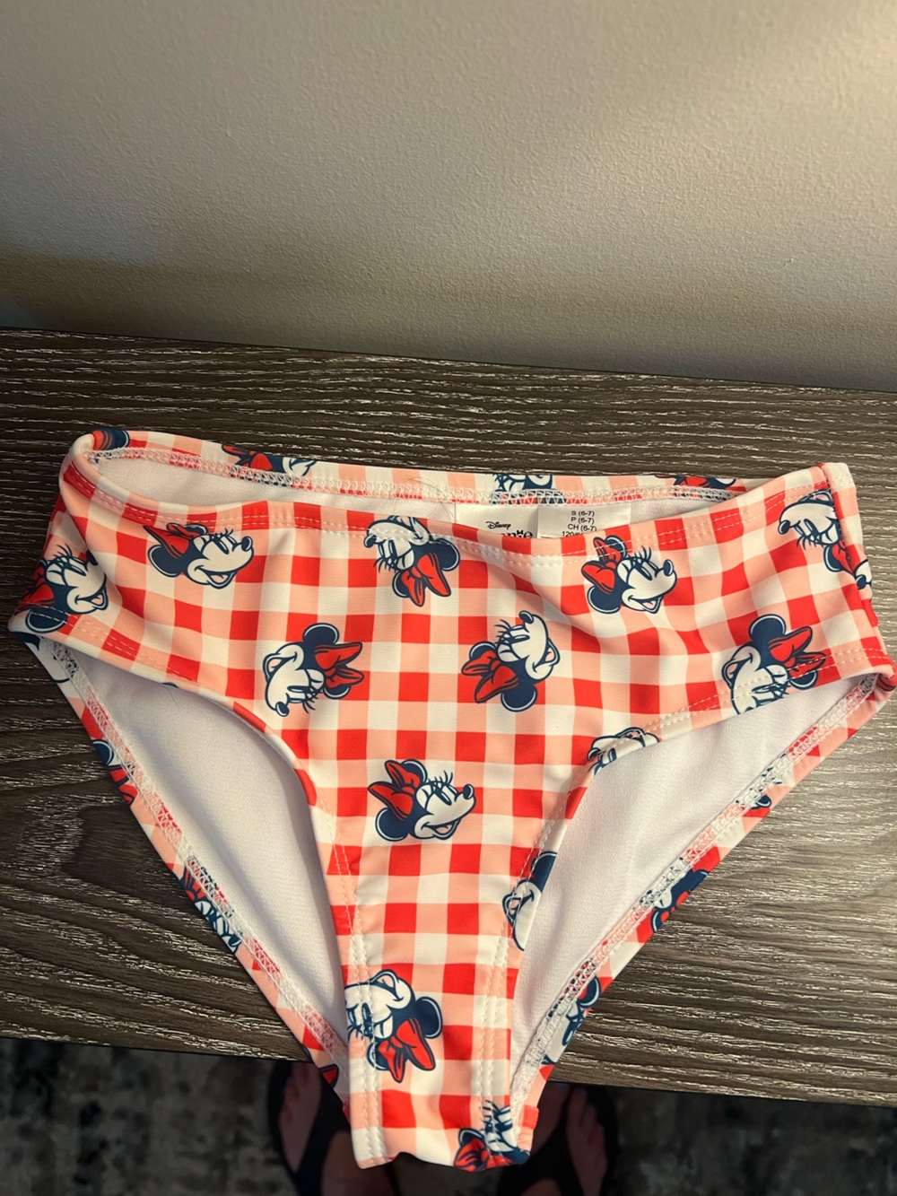 Disney Pink and White Minnie Swim Bikini Bottoms Girl Small Size 6-7